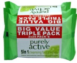 Purely Active Age Supreme Facial Wipes 3 x 25pk