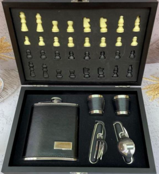 Black Chess Flask Set