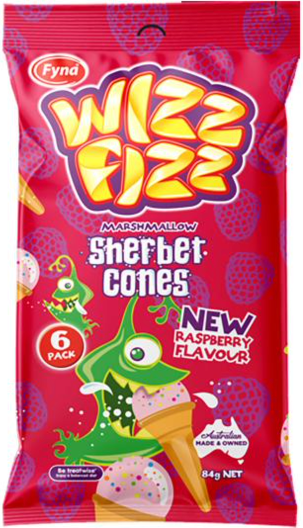 Wizz Fizz Raspberry Cones 6pk 84g