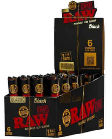 RAW 1 1/4 Black Cones 6PK