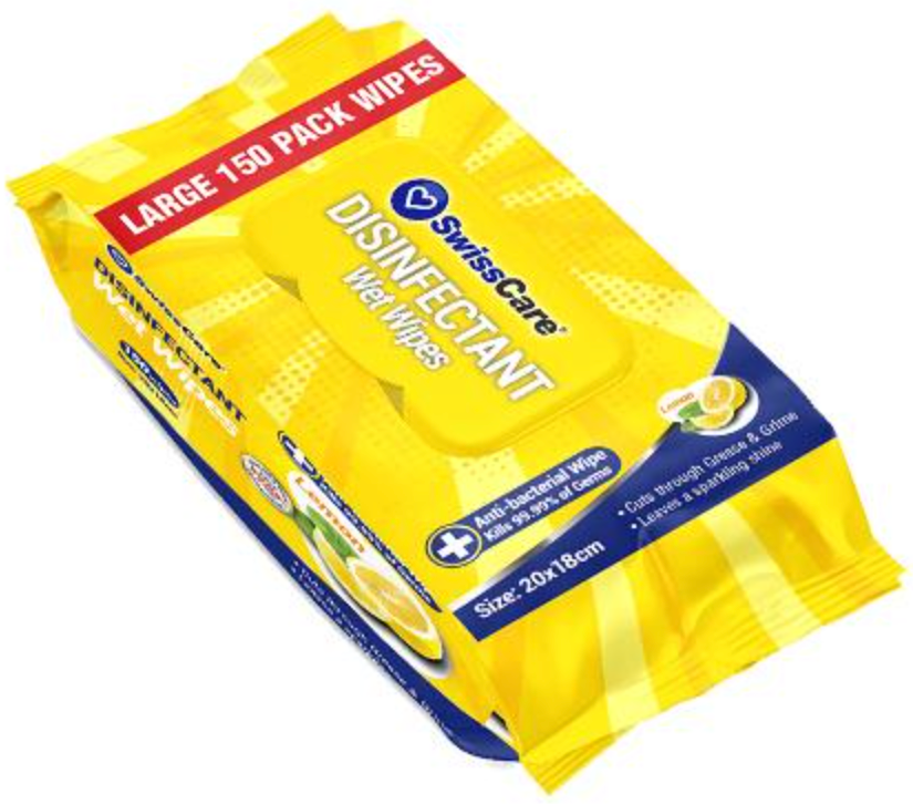 SwissCare Anti-Bacterial Wipes - Lemon Fragrance 150pk