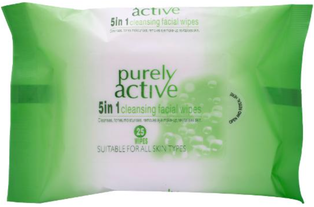 Purely Active 5-in-1 Cleansing Facial Wipes 25pk