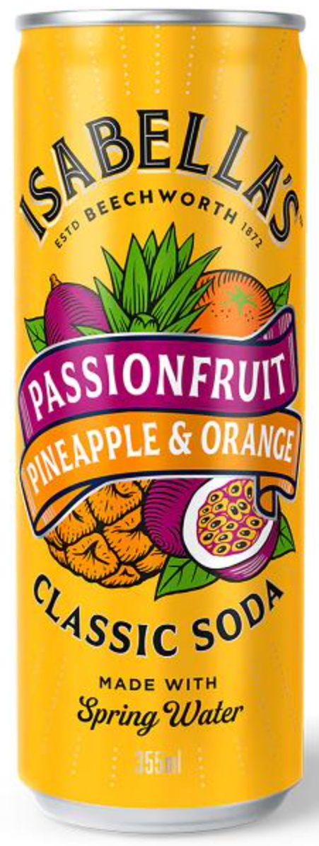 Isabella's Passionfruit, Pineapple & Orange Soda 355ml