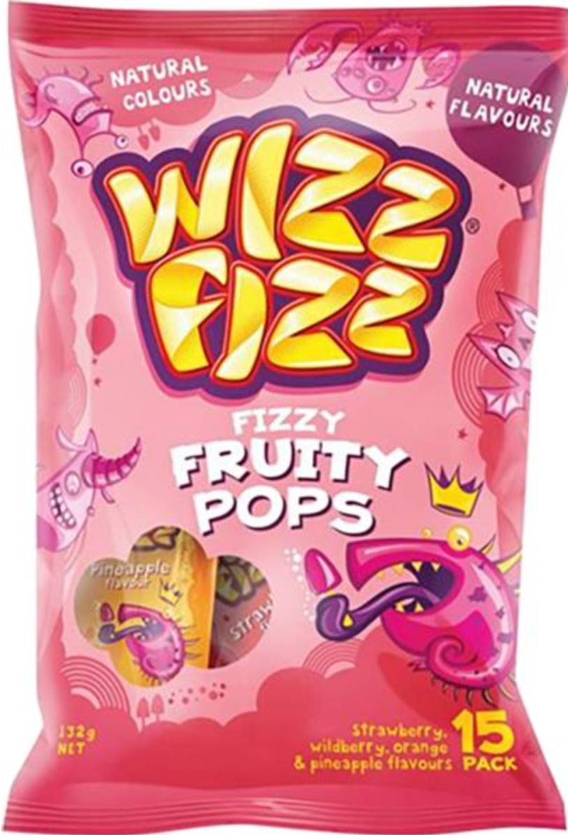 Wizz Fizz Fruity Lolipops 15pk 132g