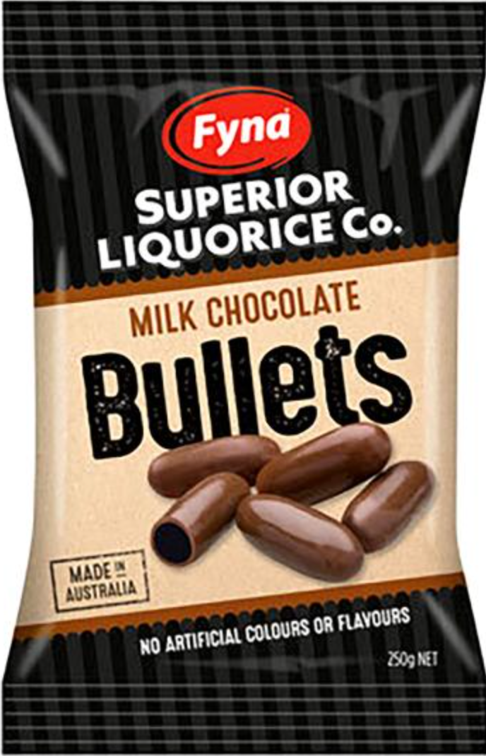 Superior Liquorice Co. Milk Chocolate Black Bullets 250g