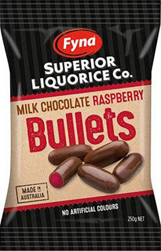 Superior Liquorice Co. Milk Chocolate Raspberry Bullets 250g