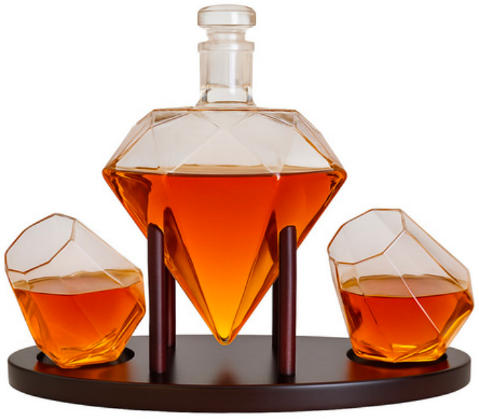 Diamond Glass Lid Decanter Set 2 x Glasses
