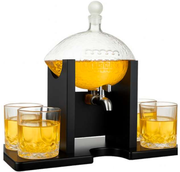 Football Pour Spout Decanter 4 x Glasses