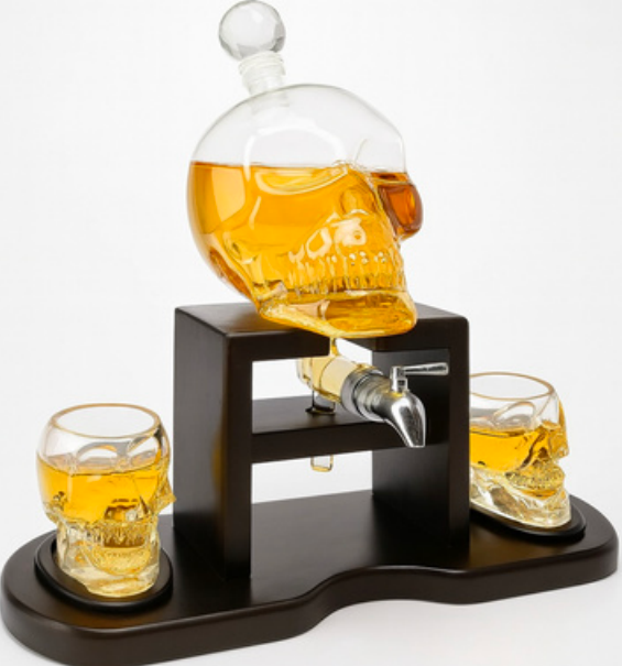 Skull Pour Spout Decanter 2 x Glasses