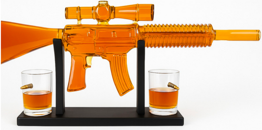 AK47 Gun Decanter Glass Lid 2 x Glasses