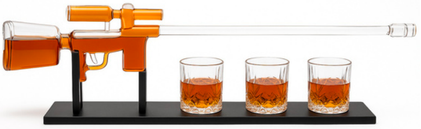 Sniper Gun Decanter Glass Lid 3 x Glasses