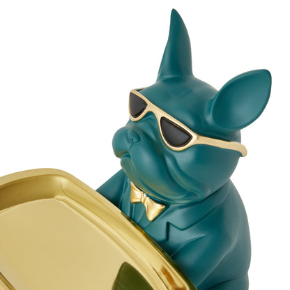 Bulldog Sitting with Tray Blue